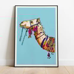 camel wall art, living room decor, indian painting, printables, animal poster, colourful, house warming gifts, poster, w