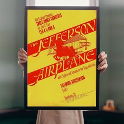 jefferson airplane 1966 band poster print a5-a2 cult vintage 60s rock music fillmore concert retro decor wall art