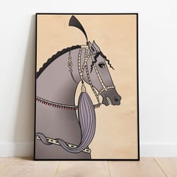vintage style persian horse art, indian mughal royal horse, living room decor, horse painting