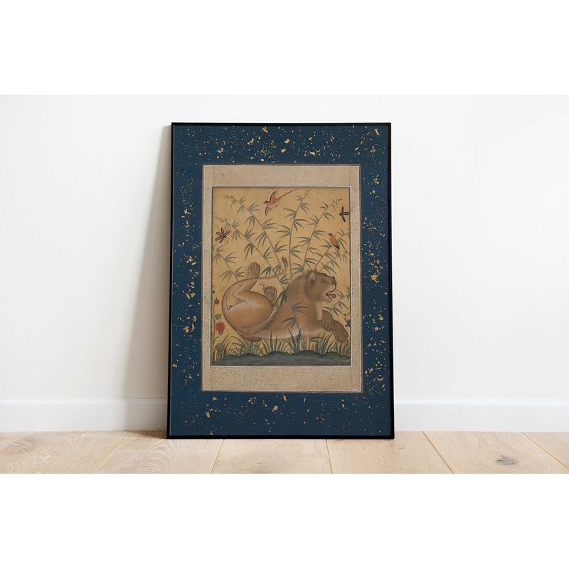Mughal Lioness Wall Art, Living Room Decor, Indian Painting, Indian Vintage Royal Art, Wall Art.jpg