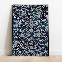 vintage indian indigo print, living room decor, printable, indian painting, blue poster, wall art-1