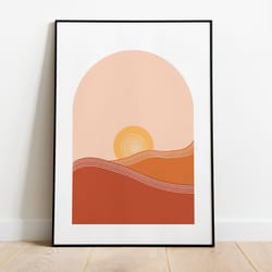 sun set wall art, living room decor, abstract art, modern paintings, scandinavian poster, japandi art