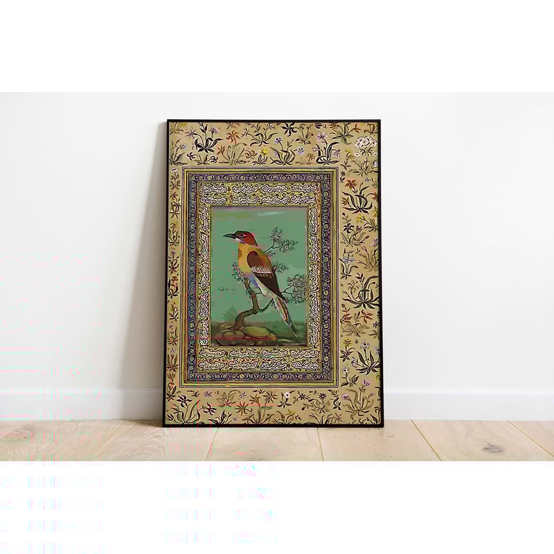 Vintage Mughal Bird Wall Art, Living Room Decor, Indian Painting Poster, Wall Art, Islamic Wall Art.jpg
