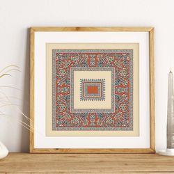 vintage indian tapestry art, floral block prints, living room decor, indian painting, poster, wall art-1