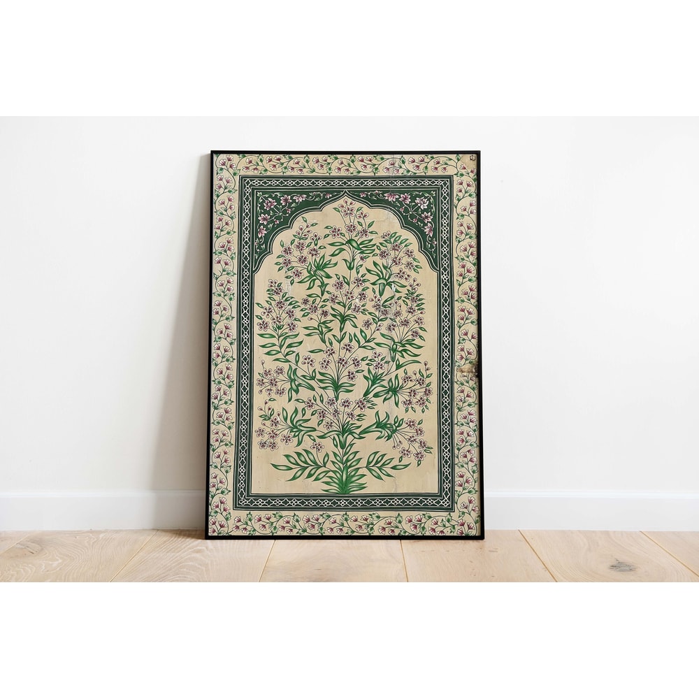 Vintage Indian Art, Floral Palace Paintings, Home decor, Mughal Floral Motifs, Indian Poster, Bohemian Wall Art.jpg