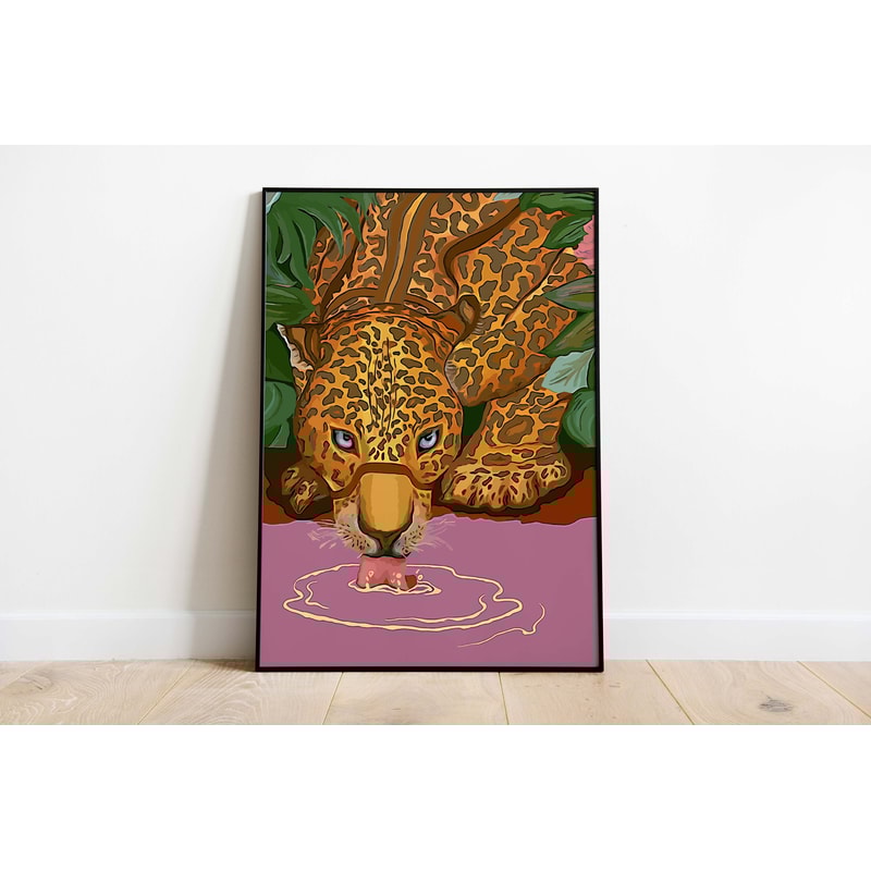 Leopard in Forest Painting, Nature Prints, Living Room decor, Cheetah Printable, African Tropical Art, Jungle Art.jpg
