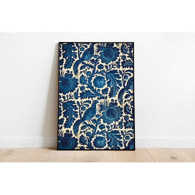 Vintage Indian Floral Print, Living Room decor, Indian Painting, Blue Poster, Wall Art, Birds Print, Boho Wall Art.jpg