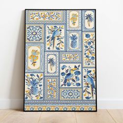 moroccan wall art, living room decor, kitchen wall art, printables, instant download, blue & yellow poster, paintings