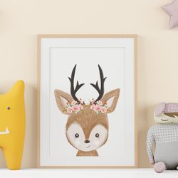 nursery decor, cute nursery wall art , deer nursery art, baby girl nursery art, printable nursery art, baby animals art