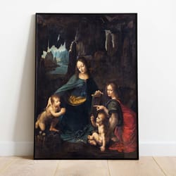 leonardo da vinci's virgin of the rocks, famous paintings, vintage art poster, classic print, home decor, woman fine art