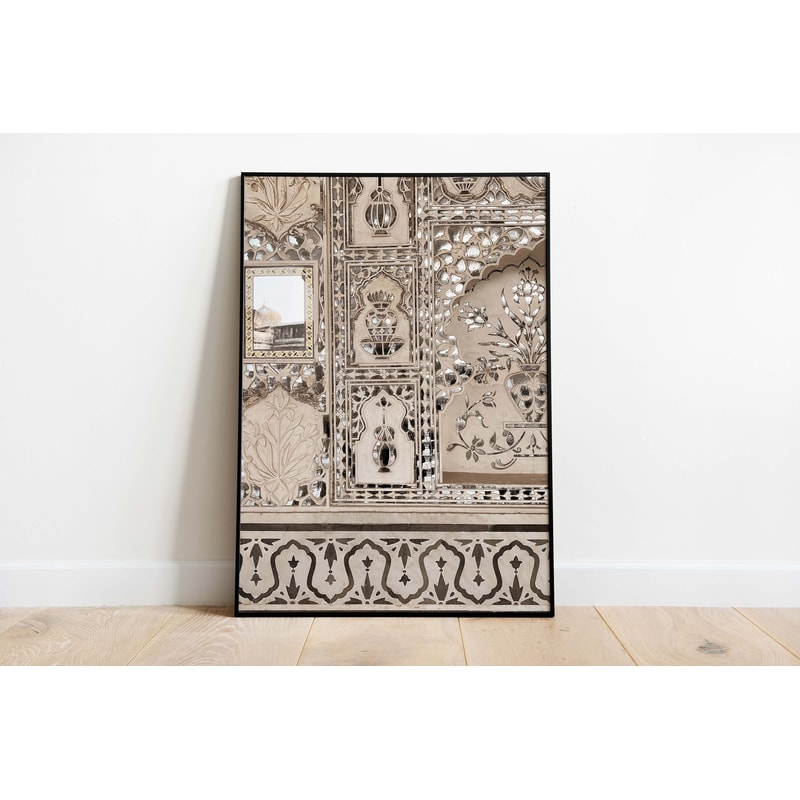 Sheesh mahal Indian Palace Wall Art, Jaipur Architecture Travel Poster, Living Room decor, Indian Vintage Royal Poster, Wall Art.jpg