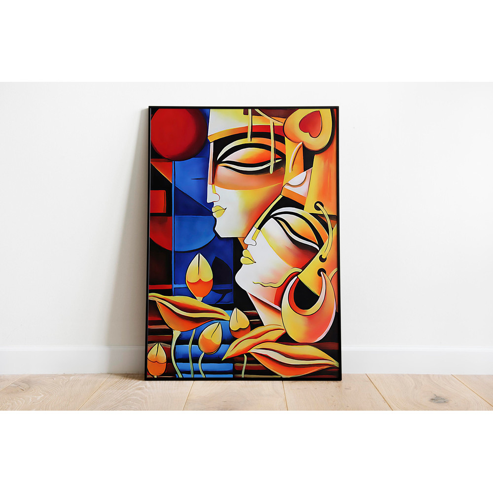 Radha Krishna Painting, Abstract Art Home Decor, Modern Hindu Paintings, Instant Download, Indian Folk Art Poster, Indian Wall Art.jpg