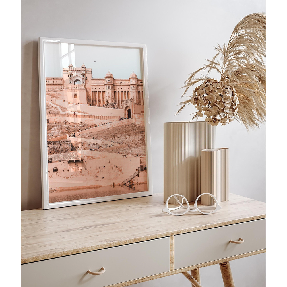 Neutral Indian Palace, Jaipur Fort Wall Art, Rajasthan Travel Art, Living Room Decor, Digital Download Poster, India Travel Decor-1.jpg
