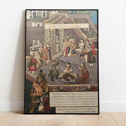 vintage indian palace wall art, royal paintings, living room decor, printable, indian vintage palace painting, royal cou