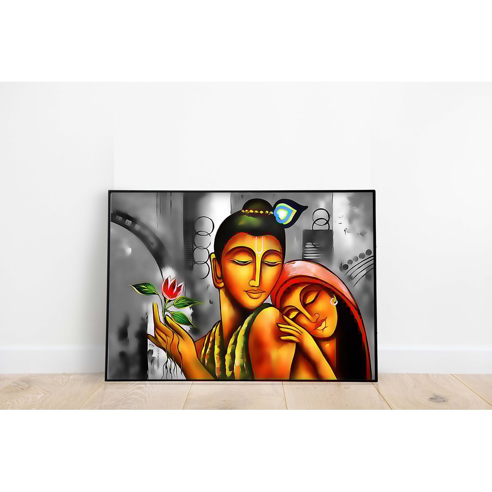 Radha Krishna Painting, Abstract Art Home Decor, Modern Hindu Paintings, Instant Download, Indian Folk Art Poster, Indian Wall Art-1.jpg