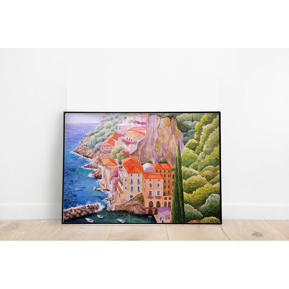 Mediterranean Landscape Painting, Printable Wall Decor, Home Decor, Nature Landscape Art, Hand Painted Wall Art, Greece Travel Poster.jpg