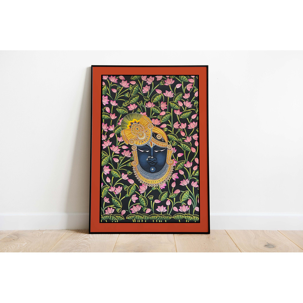 Shreenathji Pichwai, Vintage, Home Decor, Traditional Paintings, Instant Download, Indian Folk Art, Lotus, Poster, Wall Art, Painting.jpg