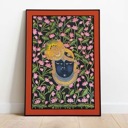 shreenathji pichwai, vintage, home decor, traditional paintings, instant download, indian folk art, lotus, poster, wall