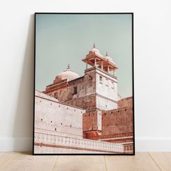 neutral indian palace, jaipur city fort wall art, rajasthan travel art, living room decor, digital download poster, indi
