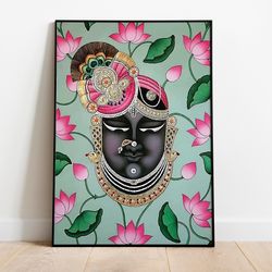 shreenathji pichwai, vintage, home decor, traditional paintings, instant download, indian folk art, lotus, poster, wall