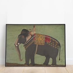 vintage elephant wall art, living room decor, indian painting, elephant poster, indian decor, house warming gifts, wall