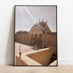 neutral indian palace, jaipur city fort wall art, rajasthan travel art, living room decor, digital download poster, indi
