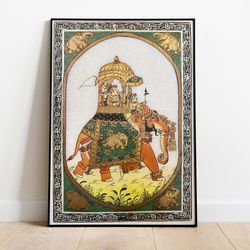 vintage elephant wall art, living room decor, indian painting, elephant poster, indian decor, house warming gifts, wall