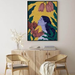 summer wall art, african poster, printable, instant download, indian girl, botanical, floral room decor, indian wall war