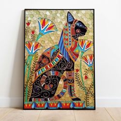 vintage egyptian bastet cat art print, instant digital download, historic egypt wall art, feline painting, vintage decor