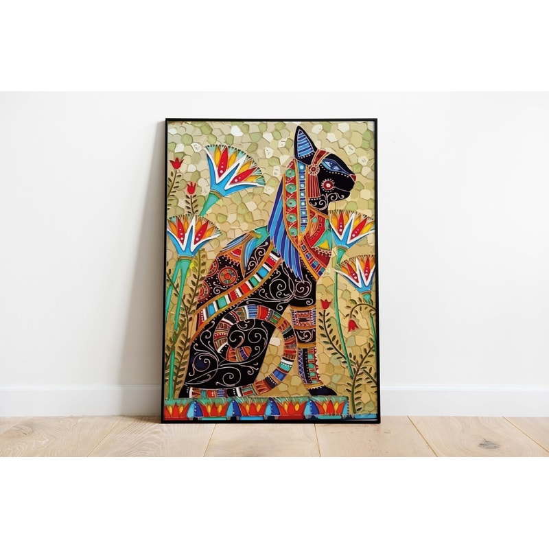 Vintage Egyptian Bastet Cat Art Print, Instant Digital Download, Historic Egypt Wall Art, Feline Painting, Vintage Decor, Egyptian Revival.jpg