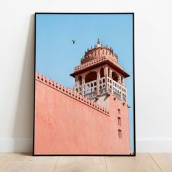 neutral indian palace, hawa mahal wall art, jaipur poster, rajasthan palace, living room decor, digital download poster,