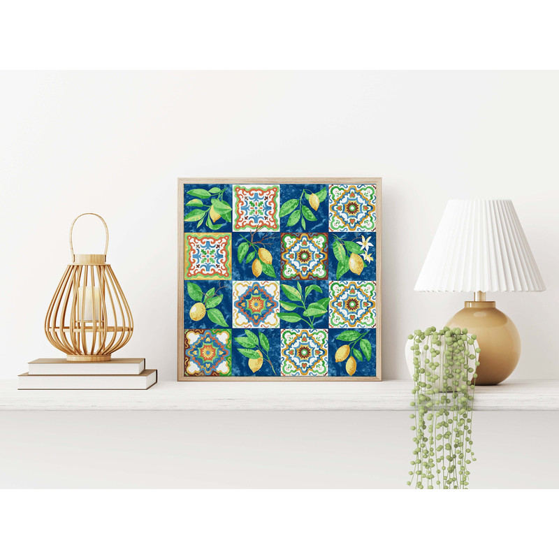 Moroccan Wall Art, Living Room Decor, Lemon Kitchen Wall Art, Printables, Instant Download, Blue & Yellow Poster, Paintings, Square Wall Art.jpg