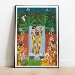 shreenathji pichwai, vintage, home decor, printable, traditional paintings, instant download, indian folk art, poster, w