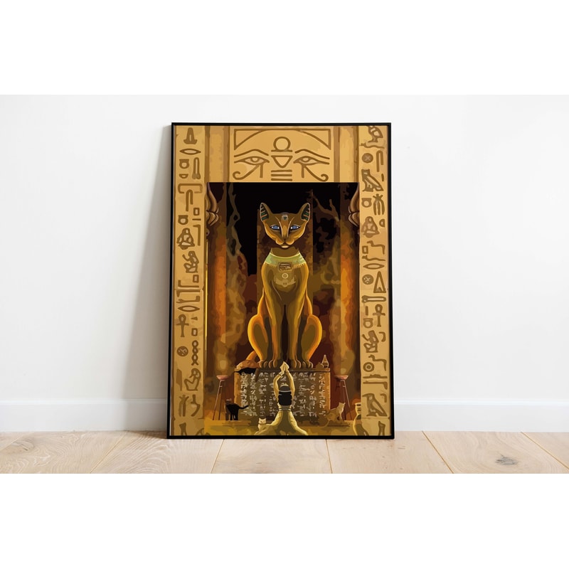 Vintage Egyptian Bastet Cat Art Print, Instant Digital Download, Historic Egypt Wall Art, Feline Painting, Vintage Decor, Egyptian Revival-1.jpg