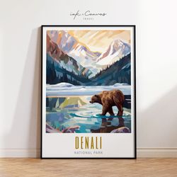 Denali National Park Poster  Maximalist Art Print Vibrant Colorful Wall Art US National Parks Poster Mountain Wall Art