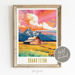Grand Teton National Park Poster  Digital Download  Tetons Wall Art Maximalist Art Print Landscape Printable Art Teton M