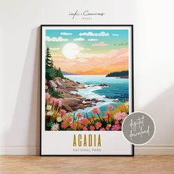 Acadia National Park Poster  Digital Download  Maximalist Art Print Serene Landscape Print Gift For Nature Lover Vibrant