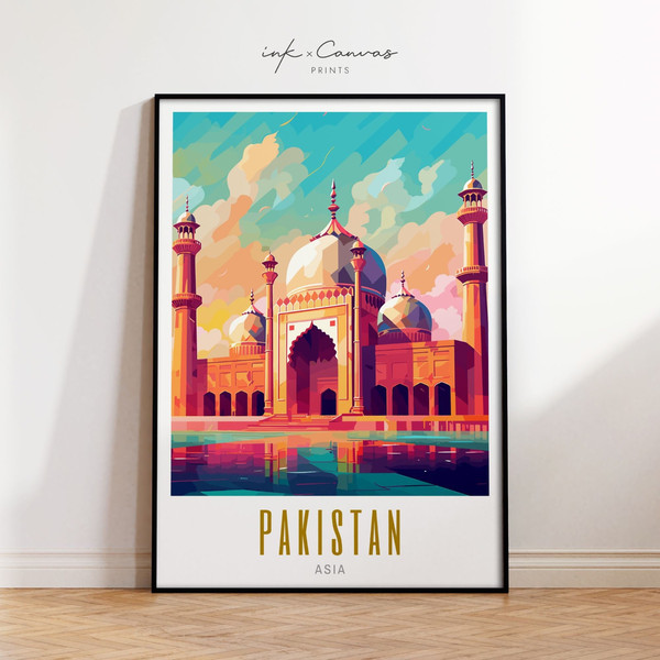 Badshahi Mosque Print, Pakistan Wall Art, Pakistani Art, South Asian Art, Maximalist Art Print, Vibrant Colorful Wall Art, Unframed Poster.jpg
