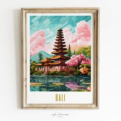 Bali Travel Print  Bali Artwork Indonesian Temple Retro Bali Travel Poster Maximalist Art Print Vibrant Colorful Wall Ar