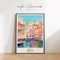 crete travel poster greece print maximal decor mid century modern wall art crete greece landscape print eclectic wall ar