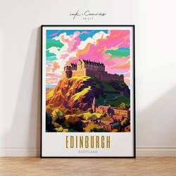 edinburgh castle print scotland gifts edinburgh print european art modern maximalist art print vibrant colorful wall ar