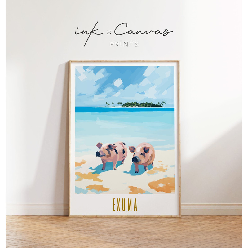 Exuma Bahamas Travel Poster Retro Travel Prints Mid Century Modern Wall Art Maximal Decor Caribbean Prints Exumas Bahamas Digital Download.jpg