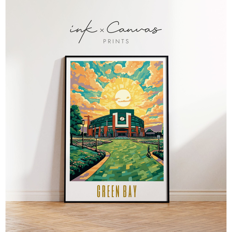 Green Bay Travel Poster Wisconsin Poster Football Field Print Maximal Decor Mid Century Modern Wall Art Eclectic Wall Art Digital Download.jpg