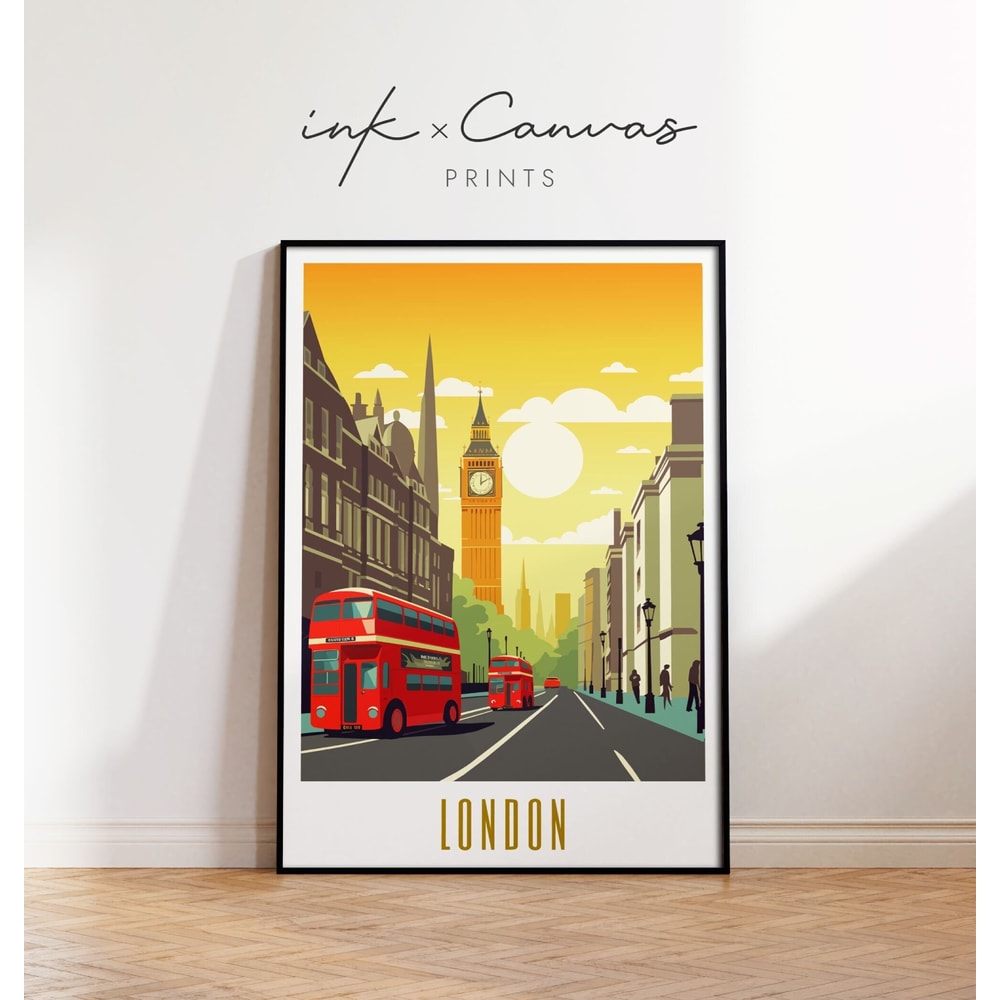 London Travel Poster Retro Wall Art England Print Big Ben Poster Printable Vintage UK Wall Decor World City Prints Europe Digital Download.jpg