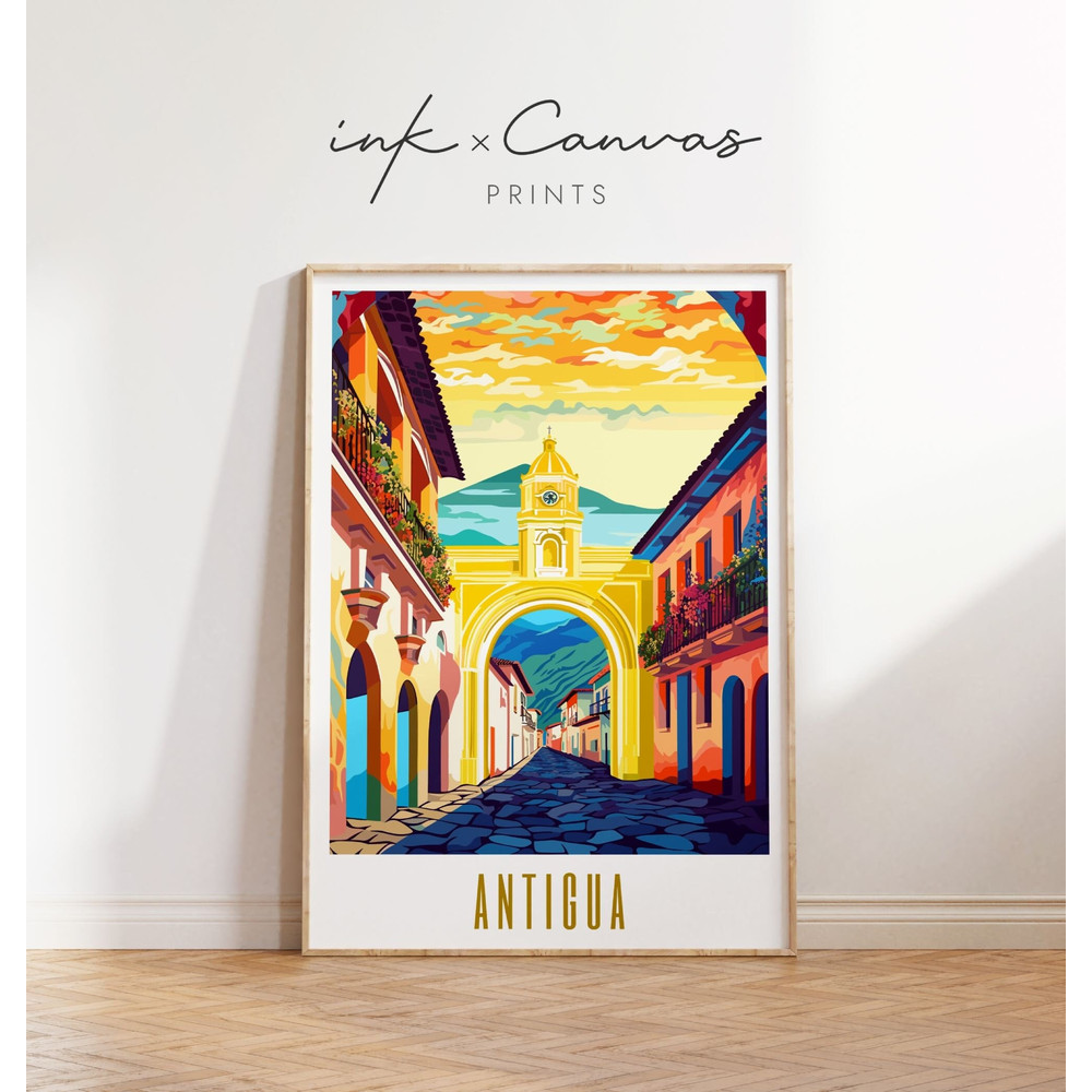 Antigua Travel Poster Guatemala Art Maximal Decor Mid Century Modern Wall Art Eclectic Wall Decor Latin America Art Prints Digital Download.jpg