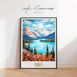 banff canada travel poster banff national park print maximal decor mid century modern wall art canada print eclectic dec