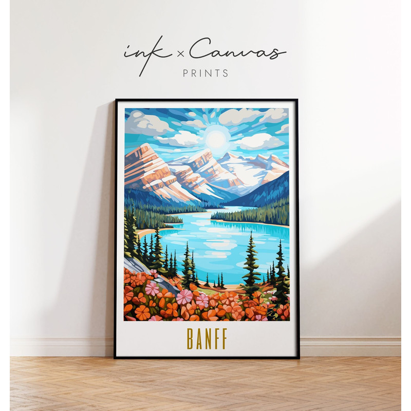 Banff Canada Travel Poster Banff National Park Print Maximal Decor Mid Century Modern Wall Art Canada Print Eclectic Decor Digital Download.jpg