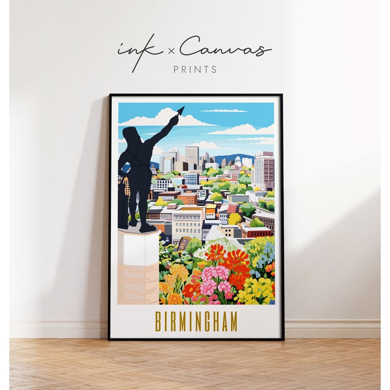 Birmingham Alabama Wall Art Travel Poster Birmingham Skyline Art Maximal Decor Mid Century Modern Wall Art Vibrant Artwork Digital Download.jpg