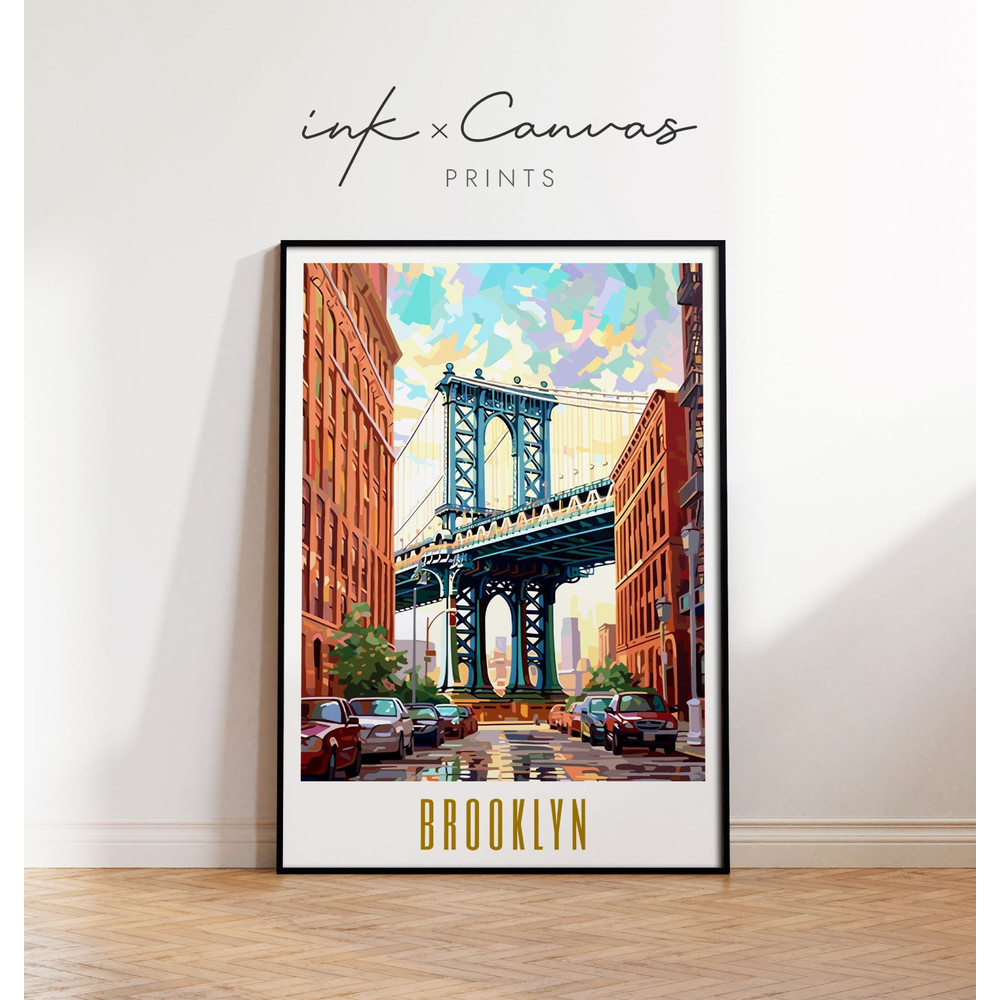 Brooklyn Travel Poster New York Print Brooklyn Bridge Wall Art Maximal Decor Mid Century Modern Wall Art Eclectic Wall Art Digital Download.jpg