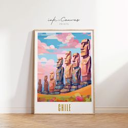 chile travel poster easter island print maximal decor south american art mid century modern wall art eclectic gallery wa